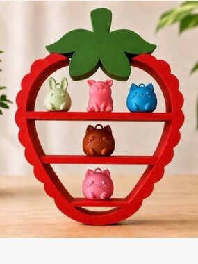 Cute Strawberry Shelf Small Toy Display - Red & Green